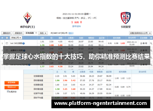 掌握足球心水指数的十大技巧，助你精准预测比赛结果
