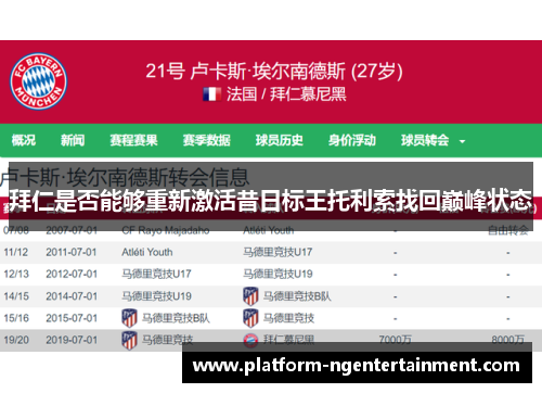 拜仁是否能够重新激活昔日标王托利索找回巅峰状态